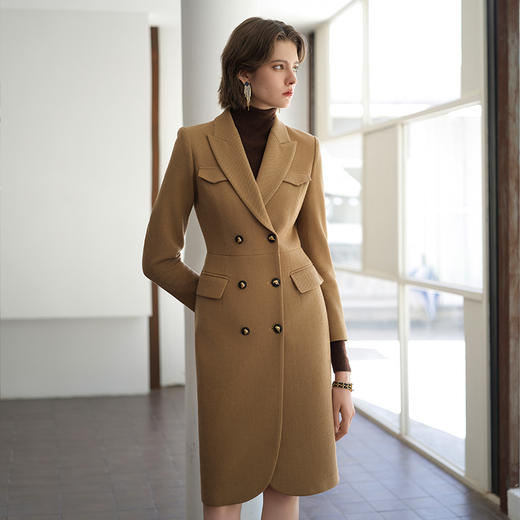 IWY/驼色西服外套英伦风双排扣风衣长袖西装时尚通勤大衣Q1026 商品图0