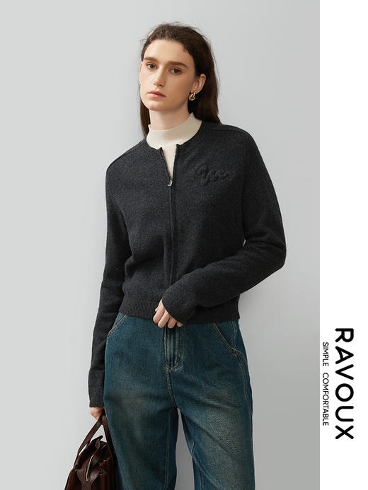 264099906圆领拉链修身羊毛开衫 商品图5