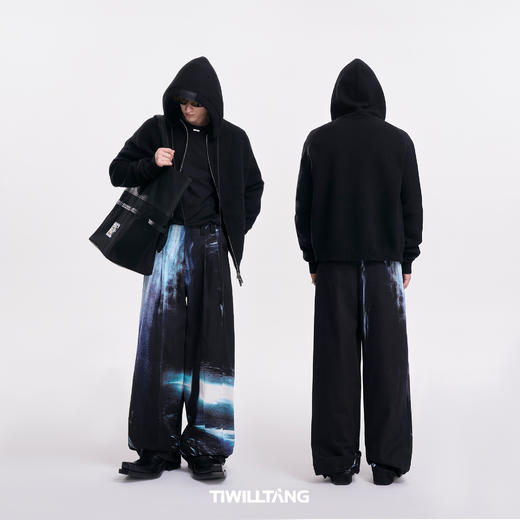 启世录TIWILLTANG"迹瀑浮焰"先锋闪验原创印花廓形工装堆叠长裤 商品图4