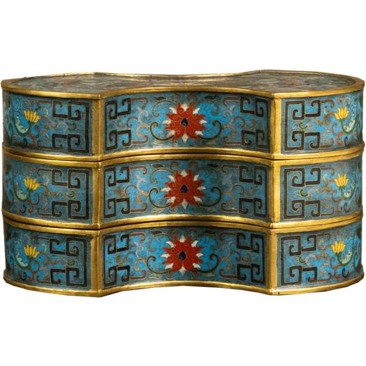 清 铜胎掐丝珐琅银锭形双层盖盒 商品图5