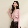 法式浪漫复古藕粉色针织衫女弹力V领单排珍珠扣上衣V3742600 商品缩略图3