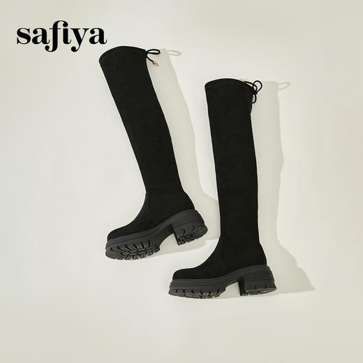 预售5天发|Safiya/索菲娅2024冬季小个子增高粗腿显瘦弹力厚底过膝长靴 SF44117259 商品图4