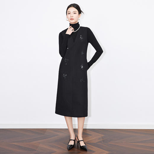 【高货wl】全新升级【铂金会员358/天猫479/差价121】(43958) 洛诗琳秋冬轻奢优雅风深V领重工亮片无袖含羊毛直筒背心裙 商品图2