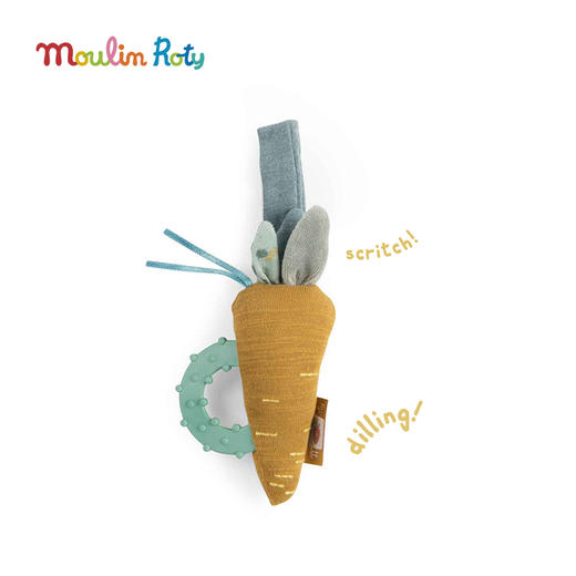 Moulin Roty 橘黄兔木环 手摇铃 适合0岁+ 可悬挂 三只邦尼兔系列 法国品牌-678009 商品图6