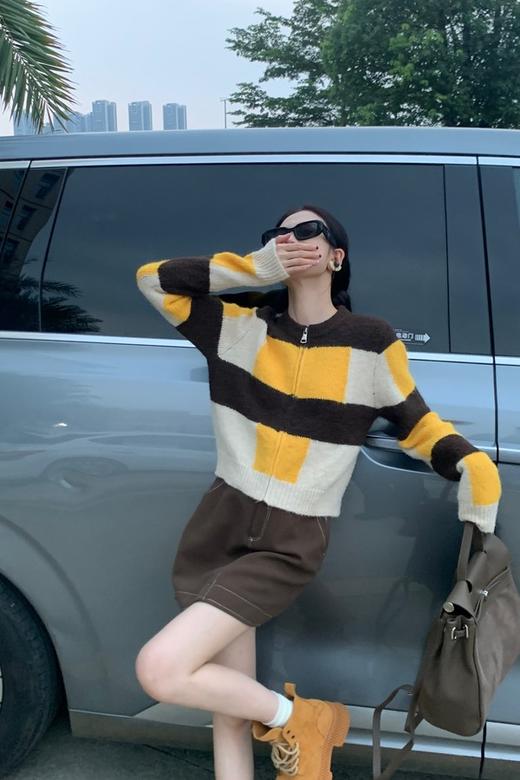 ANSUABEL 韩系可爱拼色针织开衫外套 19355 商品图0