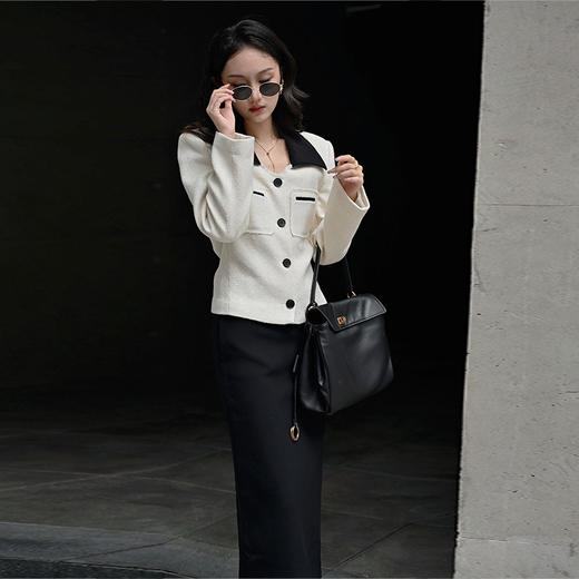 【顺丰包邮】99231 洛诗琳设计感卡腰小香外套直筒开叉半裙套装60402 商品图2