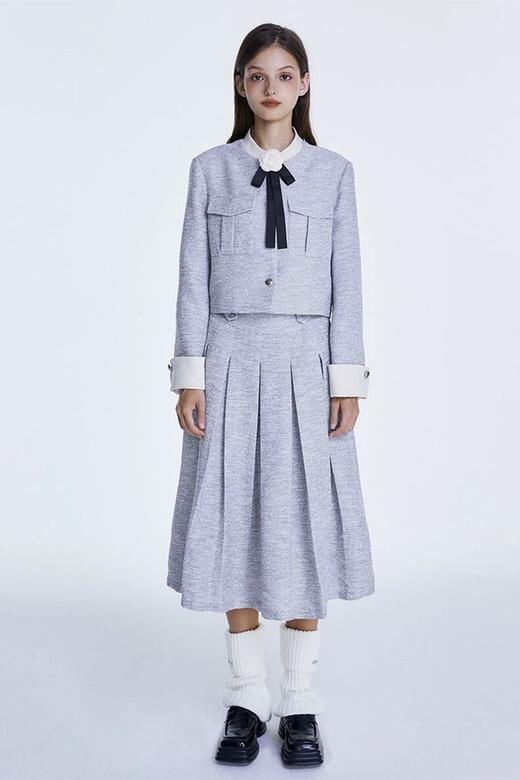Le Malene 蓝灰色拼接式小香风外套半裙套装 19348 商品图4