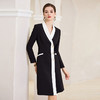 IWY/黑白撞色西装连衣裙女ol通勤白领职业装v领小香风气质正装长袖Q1010 商品缩略图4