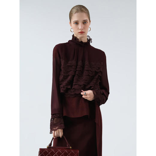 【限时秒杀】COCOBELLA精致女人味优雅多层蕾丝衫赫本风长袖衬衫LC7028-2 商品图2