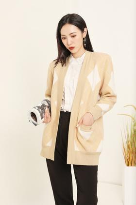 LNNNS 菱形格纹羊毛针织开衫 14684