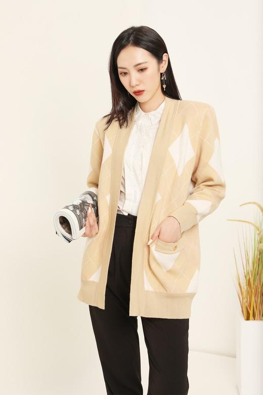 LNNNS 菱形格纹羊毛针织开衫 14684 商品图0