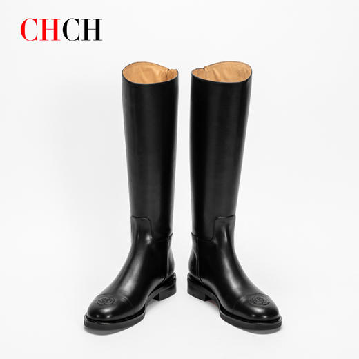 CHCH平衡鞋长靴2024秋冬新品牛皮拉链粗跟时尚女靴长筒靴CN2B8041 商品图4