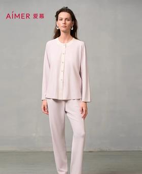 爱慕24AW海藻家居服睡衣女秋冬圆领开襟长袖长裤分身套装