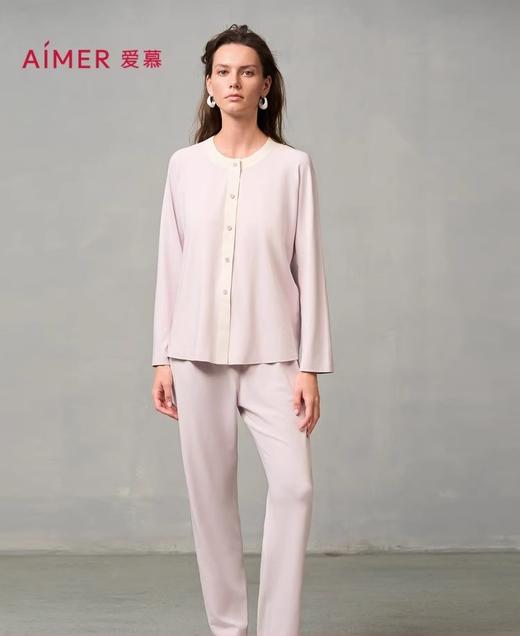 爱慕24AW海藻家居服睡衣女秋冬圆领开襟长袖长裤分身套装 商品图0