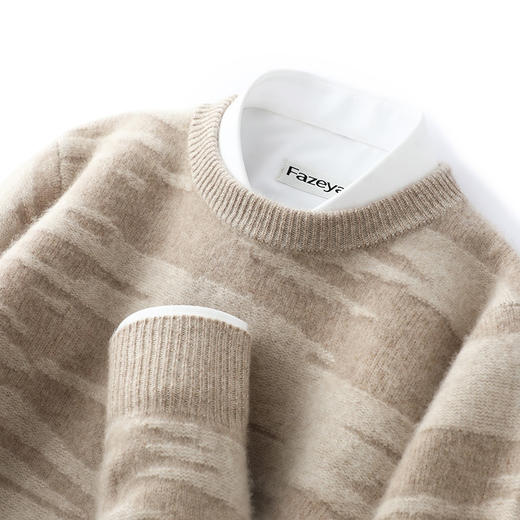 红览 纯羊毛加厚针织羊毛衫男装圆领提花套头上衣D658 商品图5