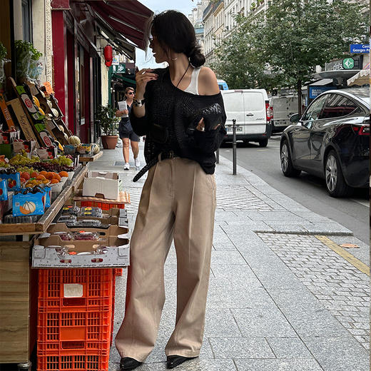 【顺丰包邮】43533 洛诗琳秋冬复古风编织腰带阔腿直筒牛仔裤女090 商品图0