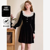 西遇短款赫本风丝绒小黑裙女冬季新款收腰淑女A字版型裙子14342969 商品缩略图5