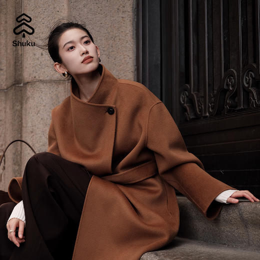舒库羊绒羊毛大衣女秋冬长款经典双面呢外套复古美拉德 商品图0