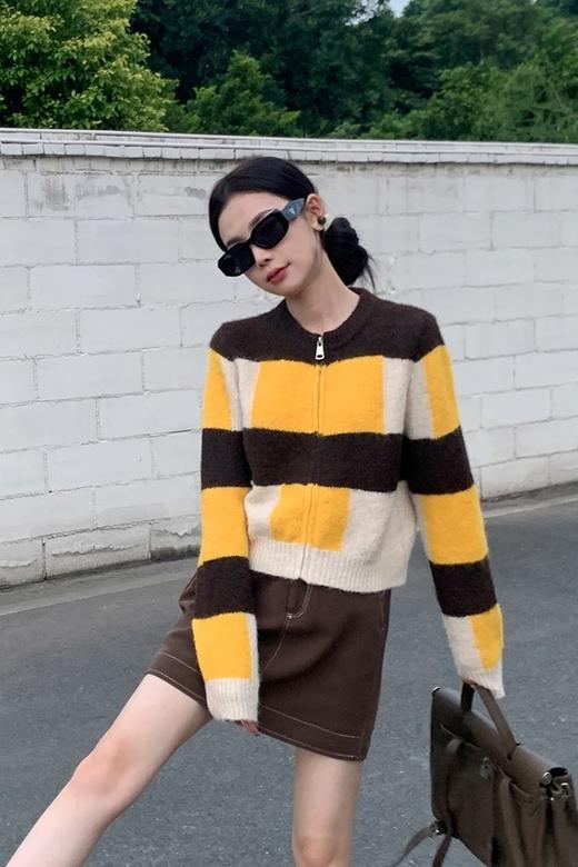 ANSUABEL 韩系可爱拼色针织开衫外套 19355 商品图3