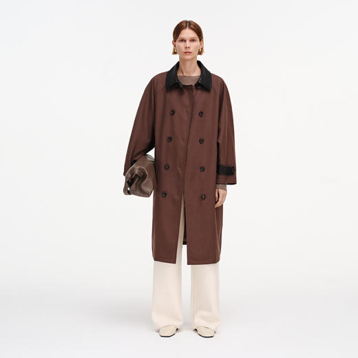 舒库羊毛风衣女秋季摩登复古拼接中长款外套oversize高级感 商品图2