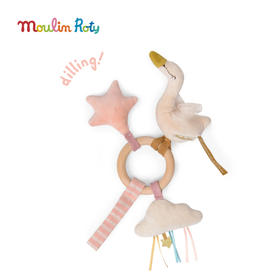 Moulin Roty 天鹅木环 手摇铃 适合0岁+ 可悬挂 带响纸 小小舞蹈学院系列 法国品牌-667008
