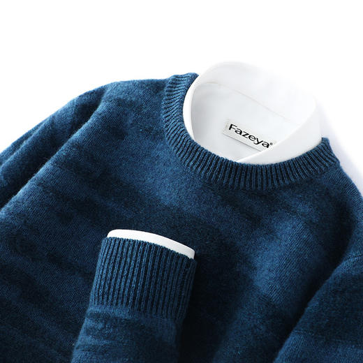 红览 纯羊毛加厚针织羊毛衫男装圆领提花套头上衣D658 商品图6