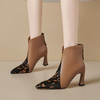 【预售5天】名媛辣妈性感时装靴，尖头粗跟高跟女靴马毛拼接短靴QS&6028 商品缩略图1