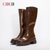 CHCH平衡鞋长靴秋冬新品牛油皮拉链粗跟时尚女靴长筒靴CN2B8031 商品缩略图1