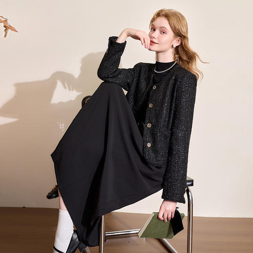 气质典雅小香风外套女早春金属纽扣装饰高级感圆领外套V4343570 商品图1