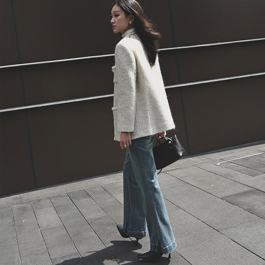 【顺丰包邮】93821 洛诗琳实穿百搭显瘦气质高腰微喇直筒牛仔裤03022 商品图4