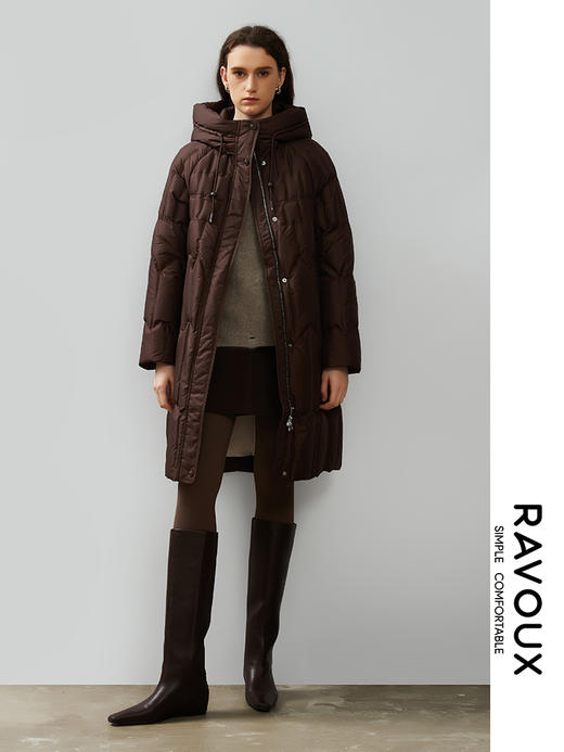 264289923连帽中长压花羽绒服 商品图0