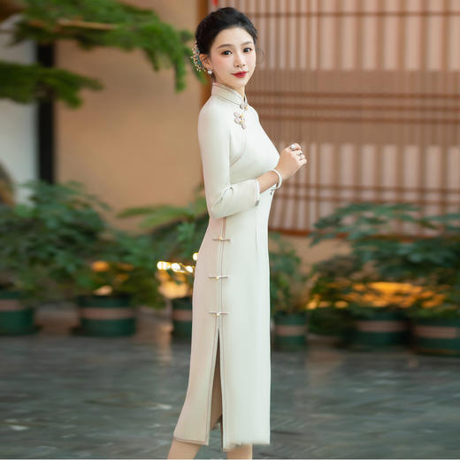 毛呢旗袍复古旗袍敬酒服高端气质款WX-YM-1 商品图4