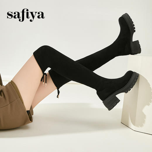 预售5天发|Safiya/索菲娅2024冬季小个子增高粗腿显瘦弹力厚底过膝长靴 SF44117259 商品图3