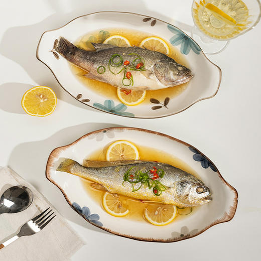 摩登主妇墨蓝蒸鱼专用盘子家用2024新款蒸鱼碟大号鱼碗高级感鱼盘 商品图3