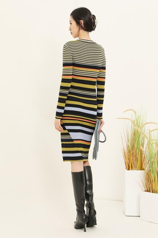 ANSUABEL 圆领复古撞色条纹针织连衣裙 14694 商品图3