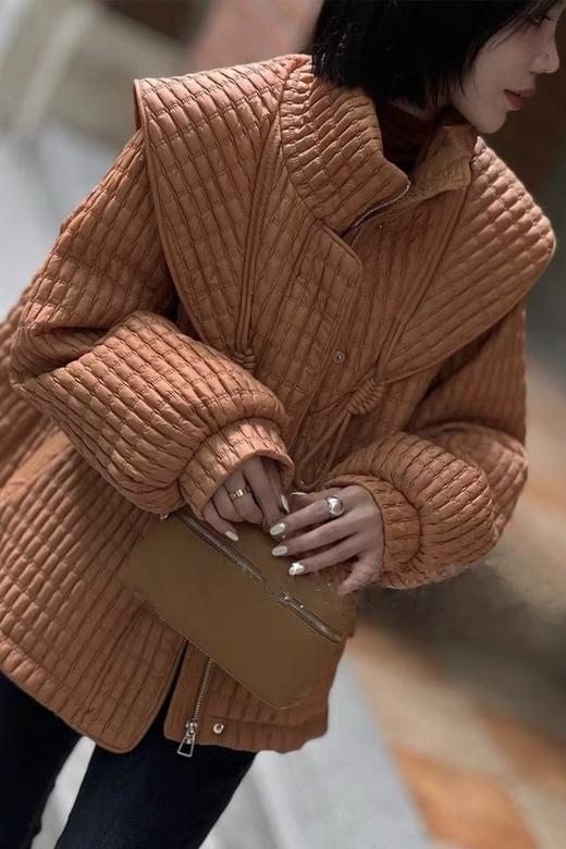 ANSUABEL 橘棕色华夫格抽绳羽绒外套 19356 商品图2