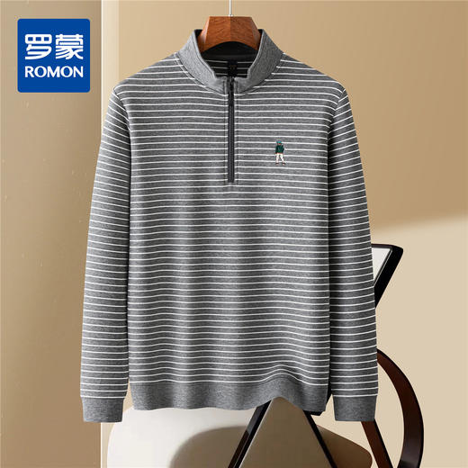 【色织空气层海魂衫】罗蒙春秋长袖T恤男士立领半拉链卫衣男春秋打底卫衣外套男 商品图0