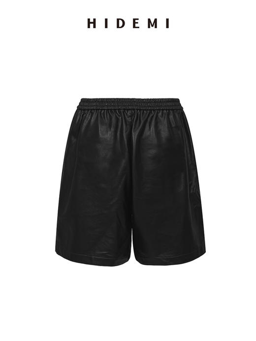 HIDEMI 超显瘦中腰款可再生蛋白皮环保皮松紧带宽松短裤 商品图7