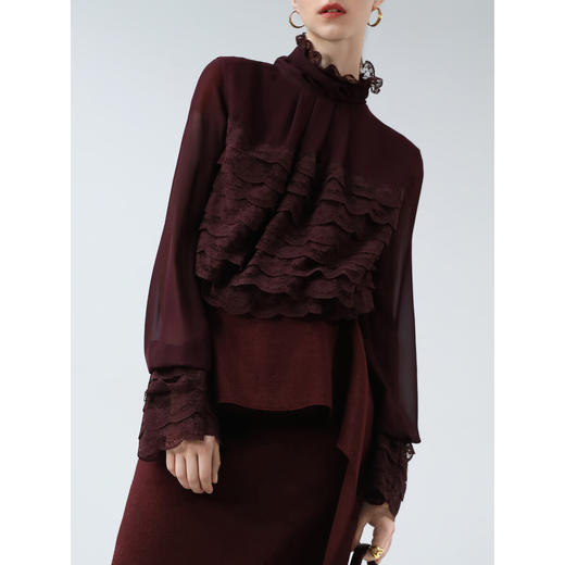 【限时秒杀】COCOBELLA精致女人味优雅多层蕾丝衫赫本风长袖衬衫LC7028-2 商品图3