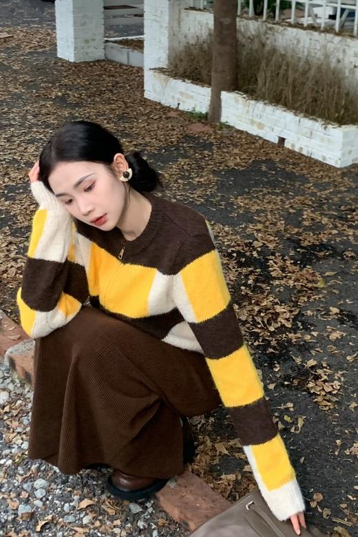 ANSUABEL 韩系可爱拼色针织开衫外套 19355 商品图1