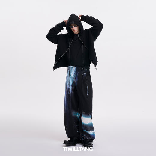 启世录TIWILLTANG"迹瀑浮焰"先锋闪验原创印花廓形工装堆叠长裤 商品图2