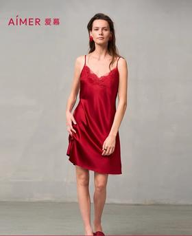 爱慕婚礼之夜红品睡衣女含真丝性感蕾丝细带吊带睡裙