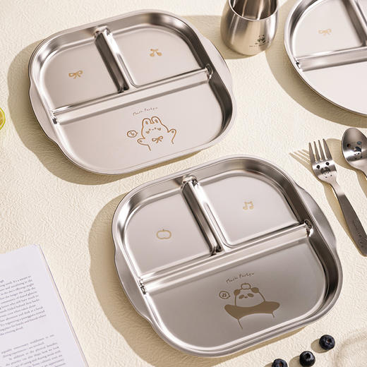 摩登主妇动物派对儿童餐盘304不锈钢餐盘家用宝宝餐具分格餐盘子 商品图1