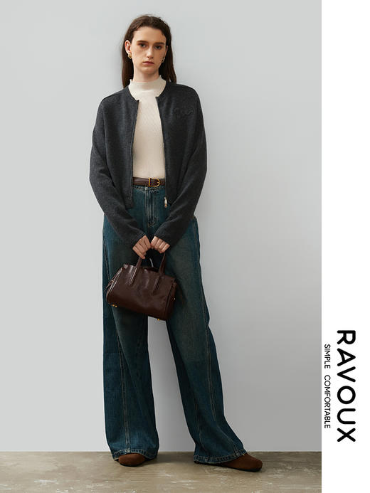 264099906圆领拉链修身羊毛开衫 商品图3