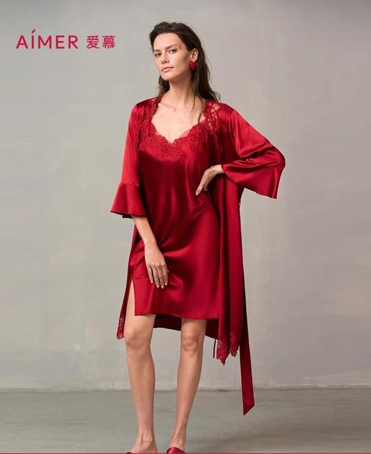 爱慕婚礼之夜红色睡衣女含真丝性感蕾丝晨袍睡袍 商品图0