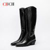 CHCH平衡鞋长靴2024秋冬新品牛油皮拉链粗跟时尚女靴长筒靴CN2B8021 商品缩略图2