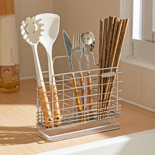 摩登主妇筷子收纳盒壁挂免打孔台上家用通风不锈钢沥水筷子笼 商品图3