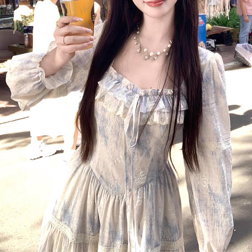 裁缝学苑AS371法式方领复古长袖蛋糕裙连衣裙纸样女装大摆长裙样板 商品图1