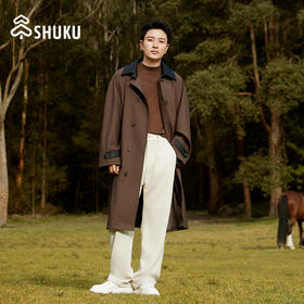 舒库羊毛风衣女秋季摩登复古拼接中长款外套oversize高级感