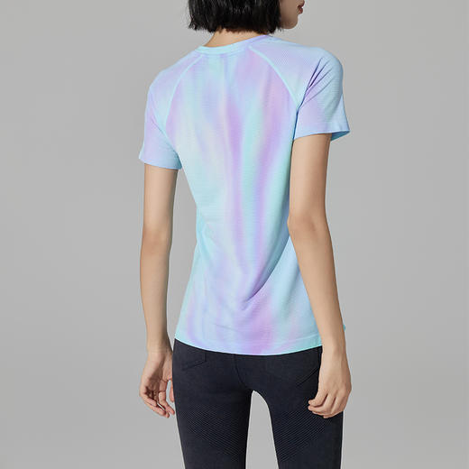 Leorrey/乐拉高弹透气轻盈一体织瑜伽运动极光幻彩半袖短袖T恤 商品图1
